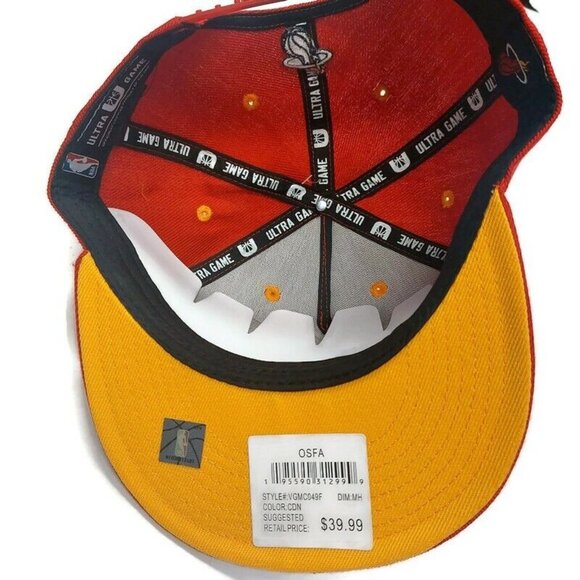 Ultra Game Mens Miami Heat Snapback Hat Cap Red Yellow One Size Fits Most - Picture 6 of 7